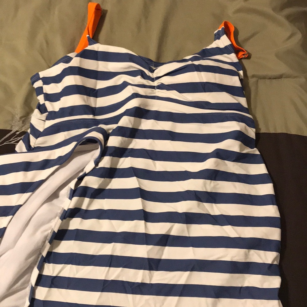 Blue and white striped takini maternity